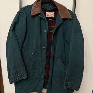Woolrich Men's Teal Jacket with Leather Collar